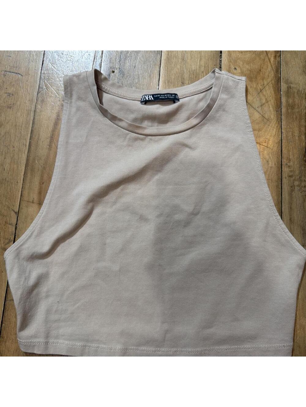 Zara Women's Tan and Pink Crop-top